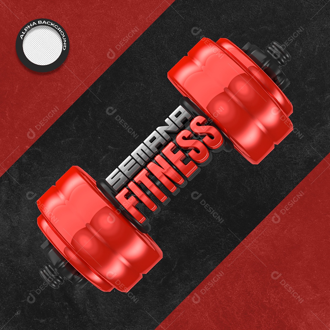 Selo 3D Semana Fitness Halteres Vermelho PSD