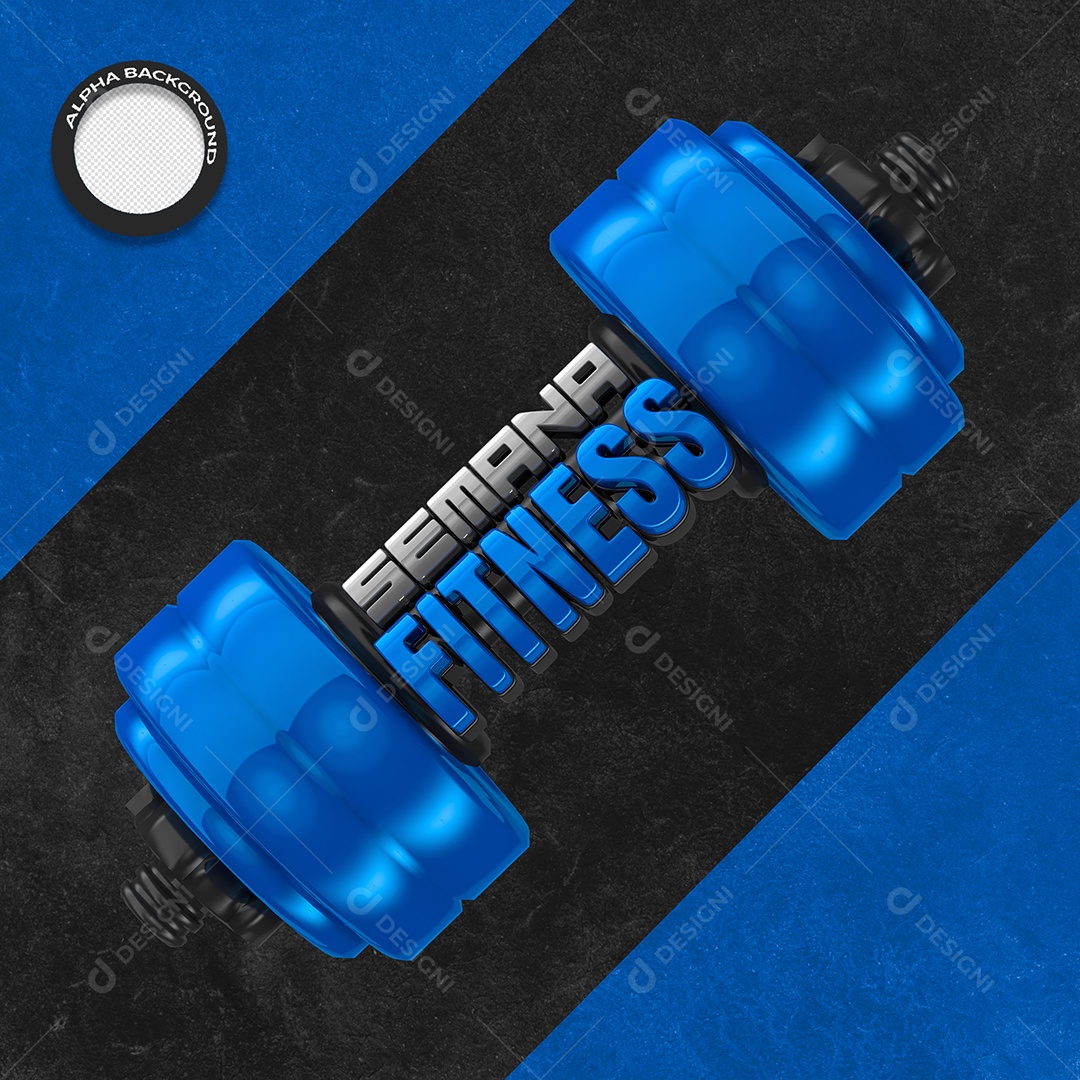 Selo 3D Semana Fitness Halteres Azul PSD