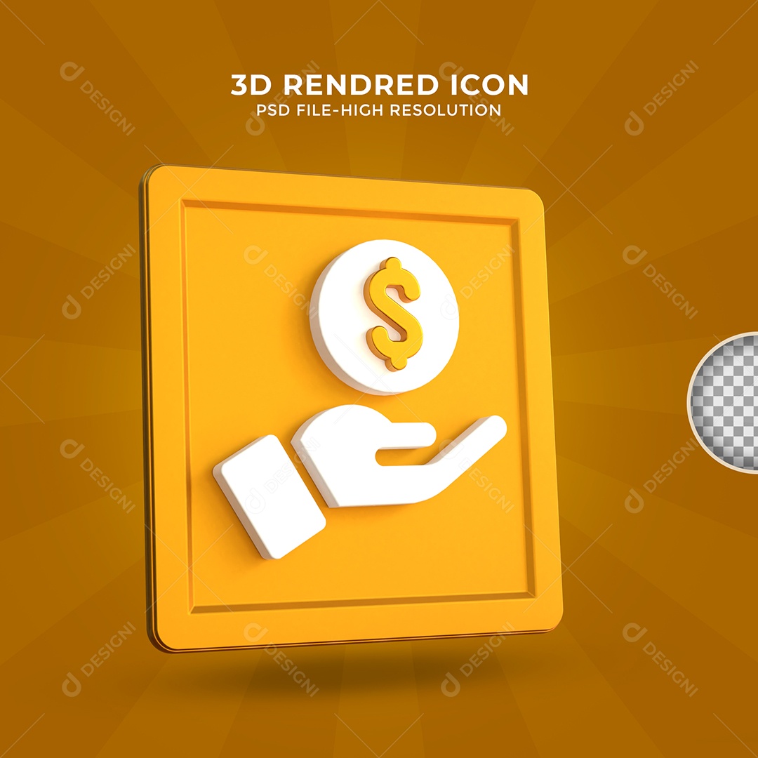 Ícone 3D dólar com mão Elemento dourado para composição PSD