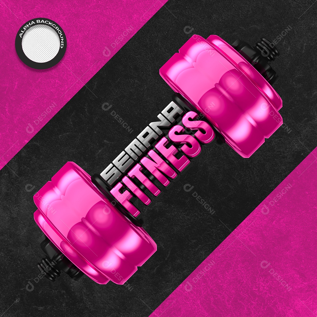 Selo 3D Semana Fitness Halteres Rosa PSD