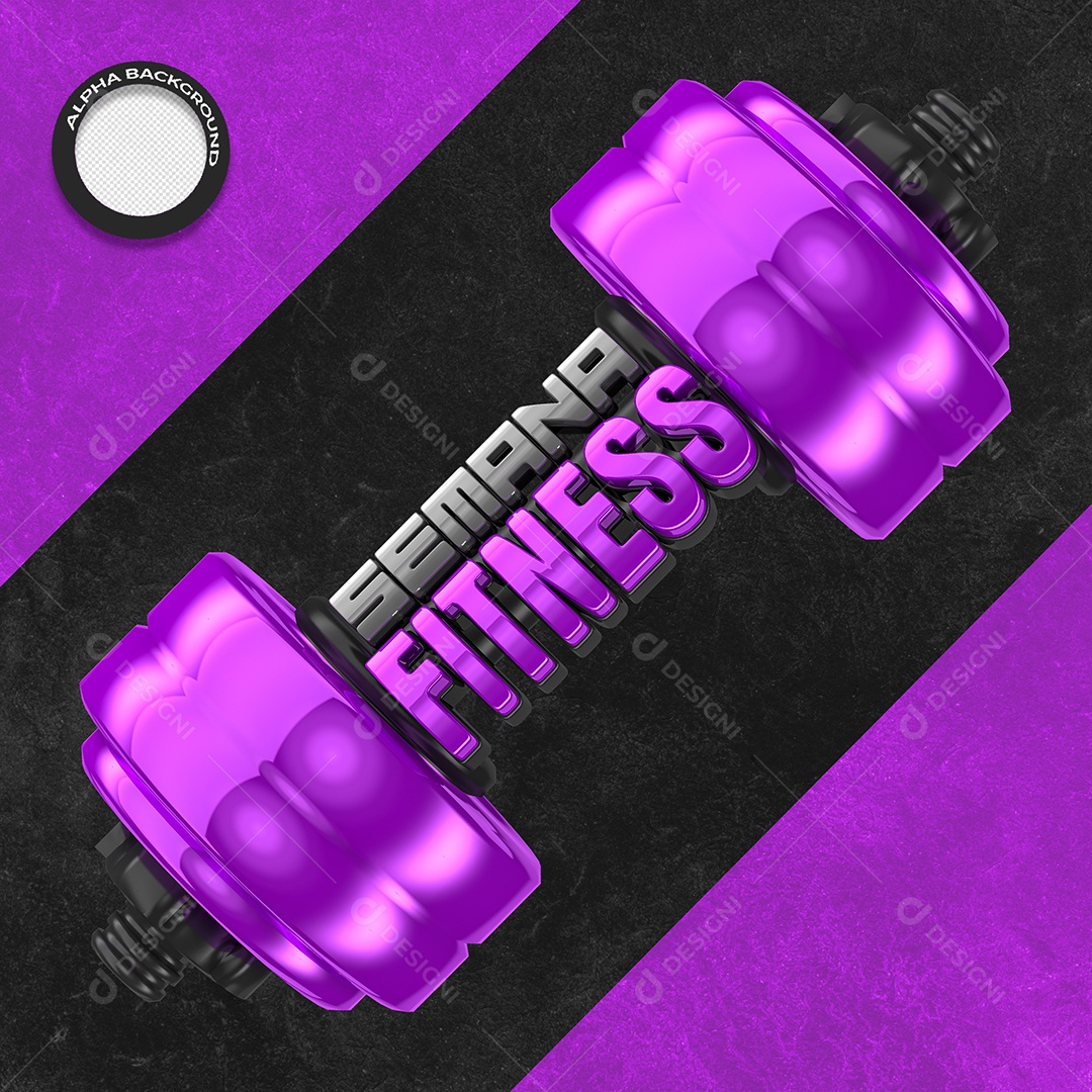 Selo 3D Semana Fitness Halteres Roxo PSD