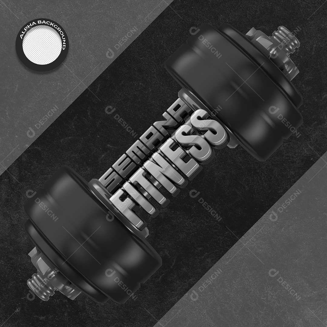 Selo 3D Semana Fitness Halteres Preto PSD