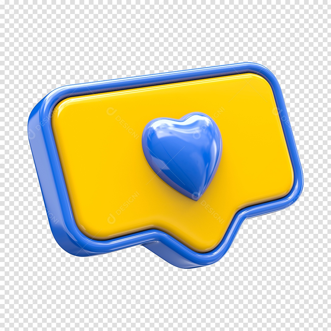 Caixa de Texto Azul e Amarelo com Coração Elemento 3D Para Composição PSD
