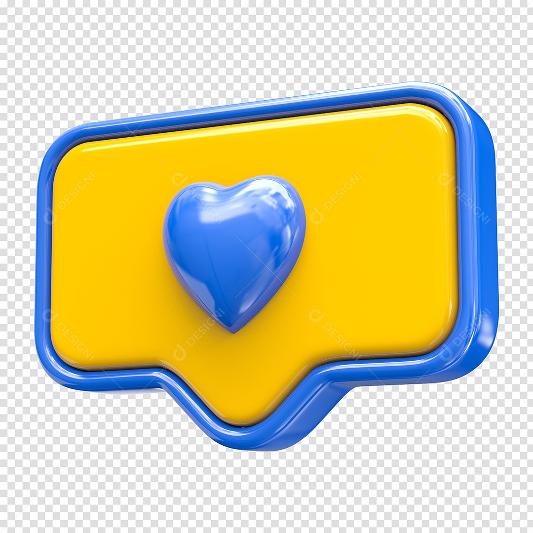 Caixa de Texto Azul e Amarelo com Coração Elemento 3D Para Composição PSD