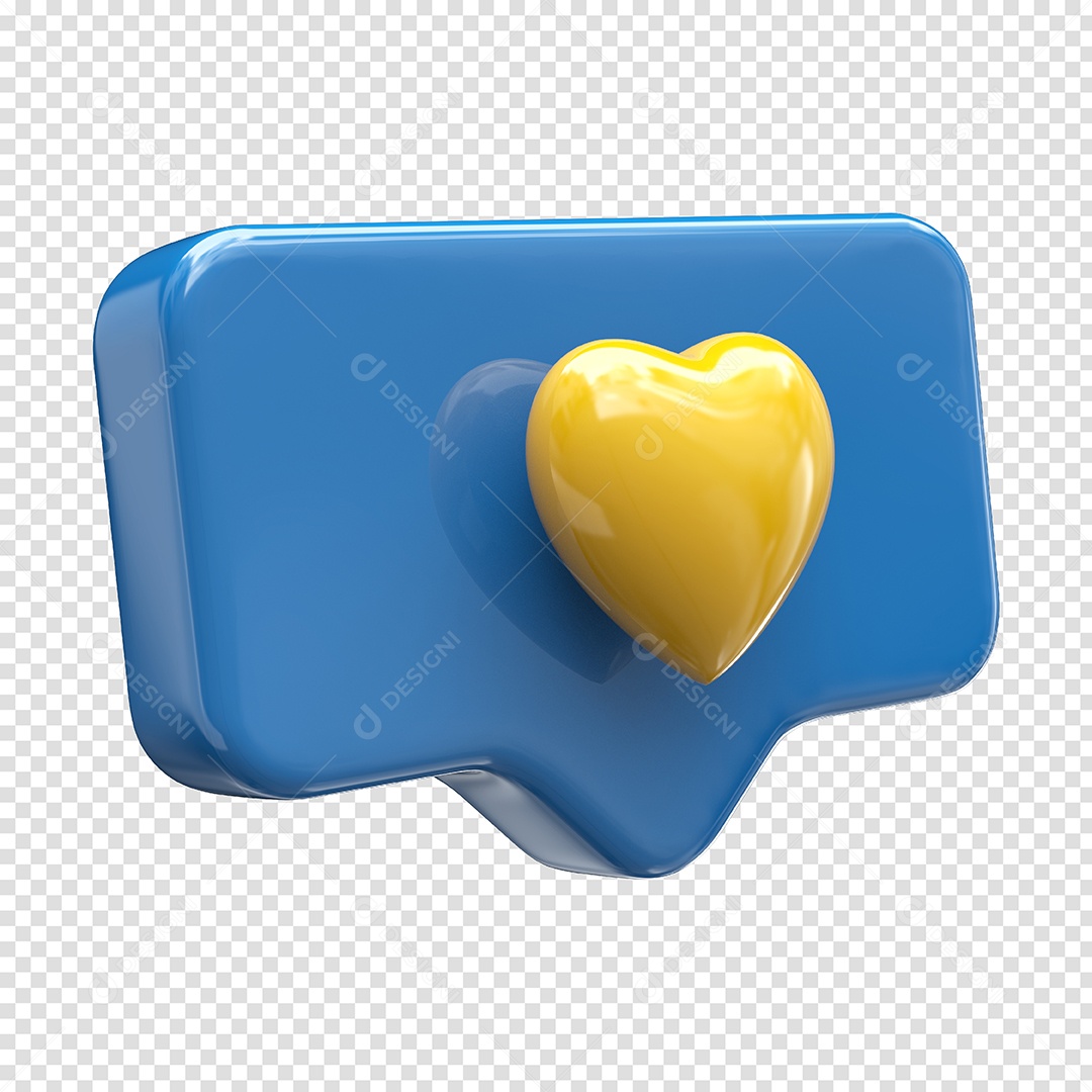 Caixa de Texto Azul com Coração Amarelo Elemento 3D Para Composição PSD