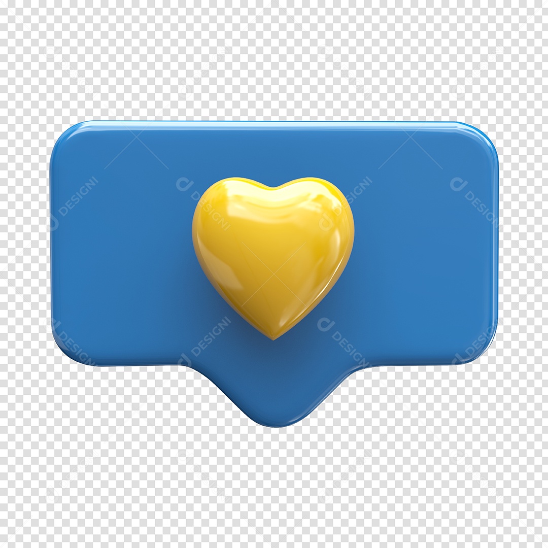 Caixa de Texto Azul com Coração Amarelo Elemento 3D Para Composição PSD