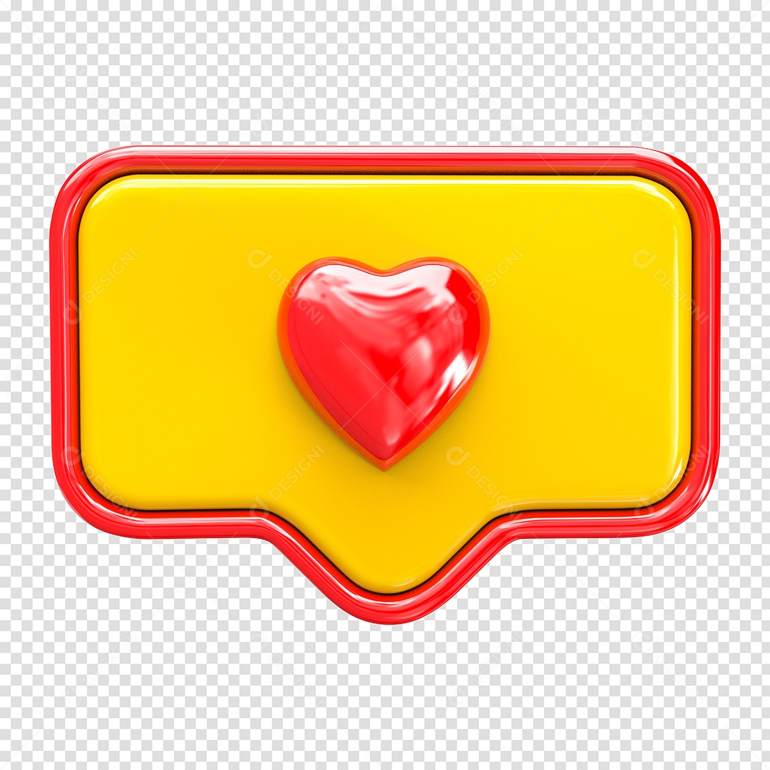 Caixa de Texto Vermelho e Amarelo com Coração Elemento 3D Para Composição PSD