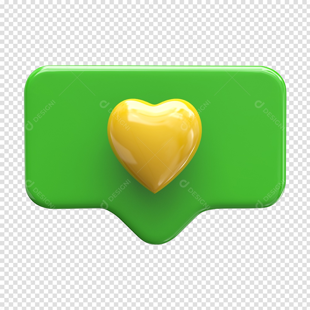Caixa de Like verde e amarelo com Coração Elemento 3D para Composição PSD