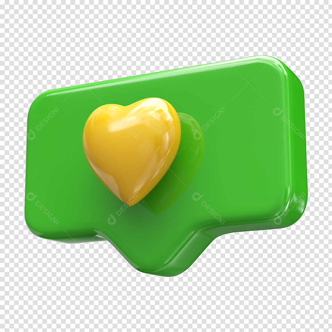 Caixa de Like verde e amarelo com Coração Elemento 3D para Composição PSD
