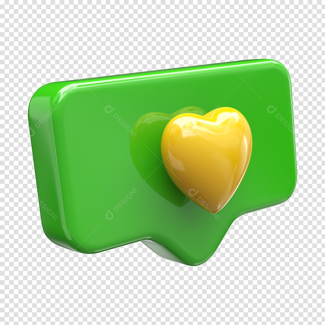Caixa de Like verde e amarelo com Coração Elemento 3D para Composição PSD