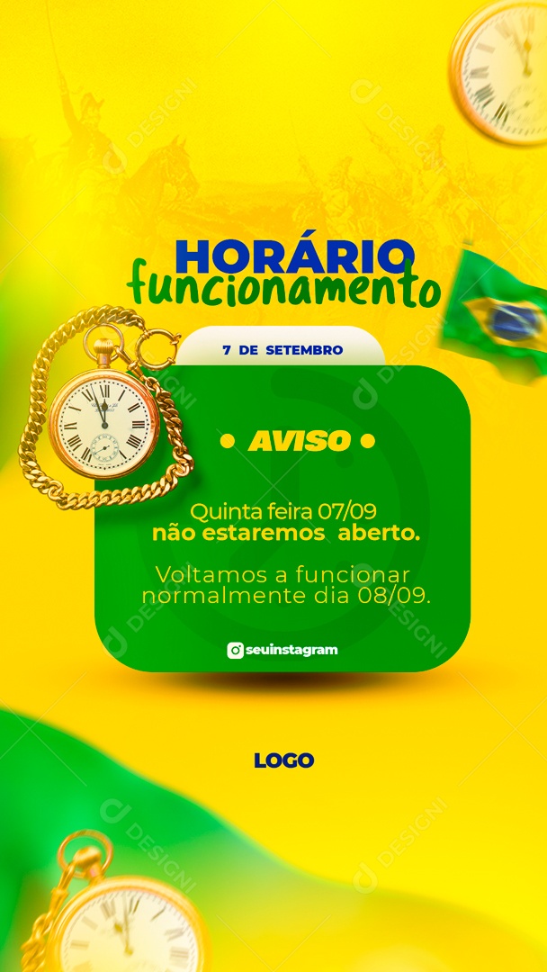 Horário De Funcionamento Independência Do Brasil Social Media PSD Editável