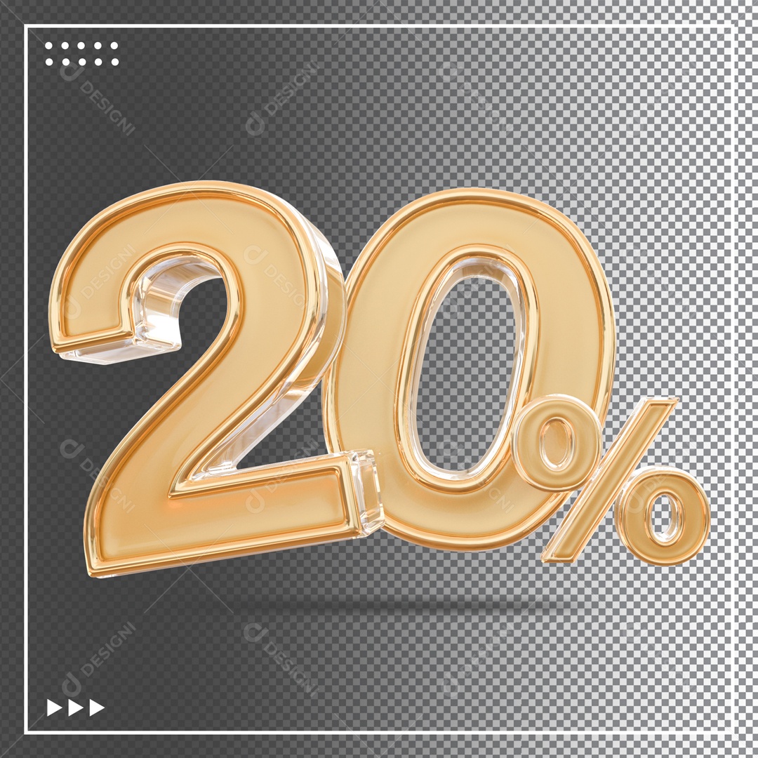 Número 3D 20% Dourado Elemento Para Composição PSD