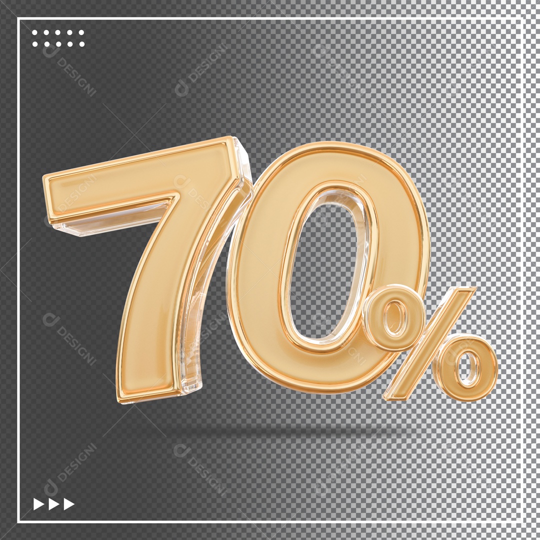 Número 3D 70% Dourado Elemento Para Composição PSD