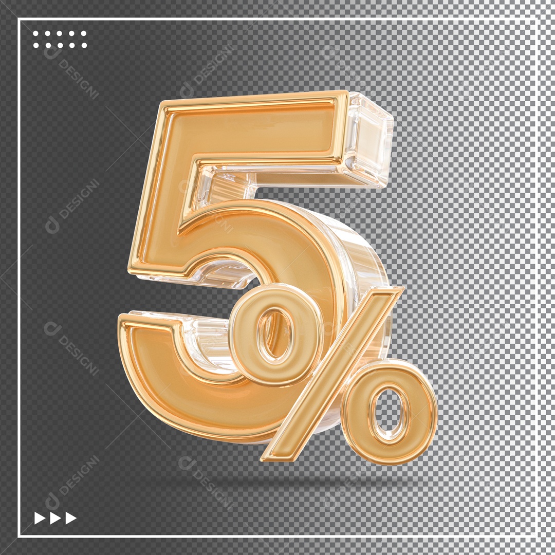 Número 3D 5% Dourado Elemento Para Composição PSD