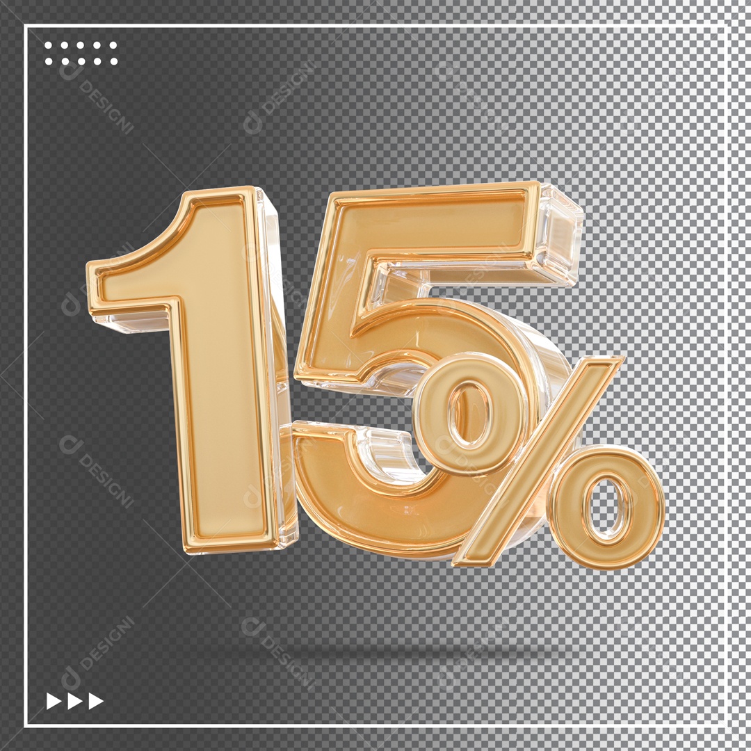 Número 3D 15% Dourado Elemento Para Composição PSD