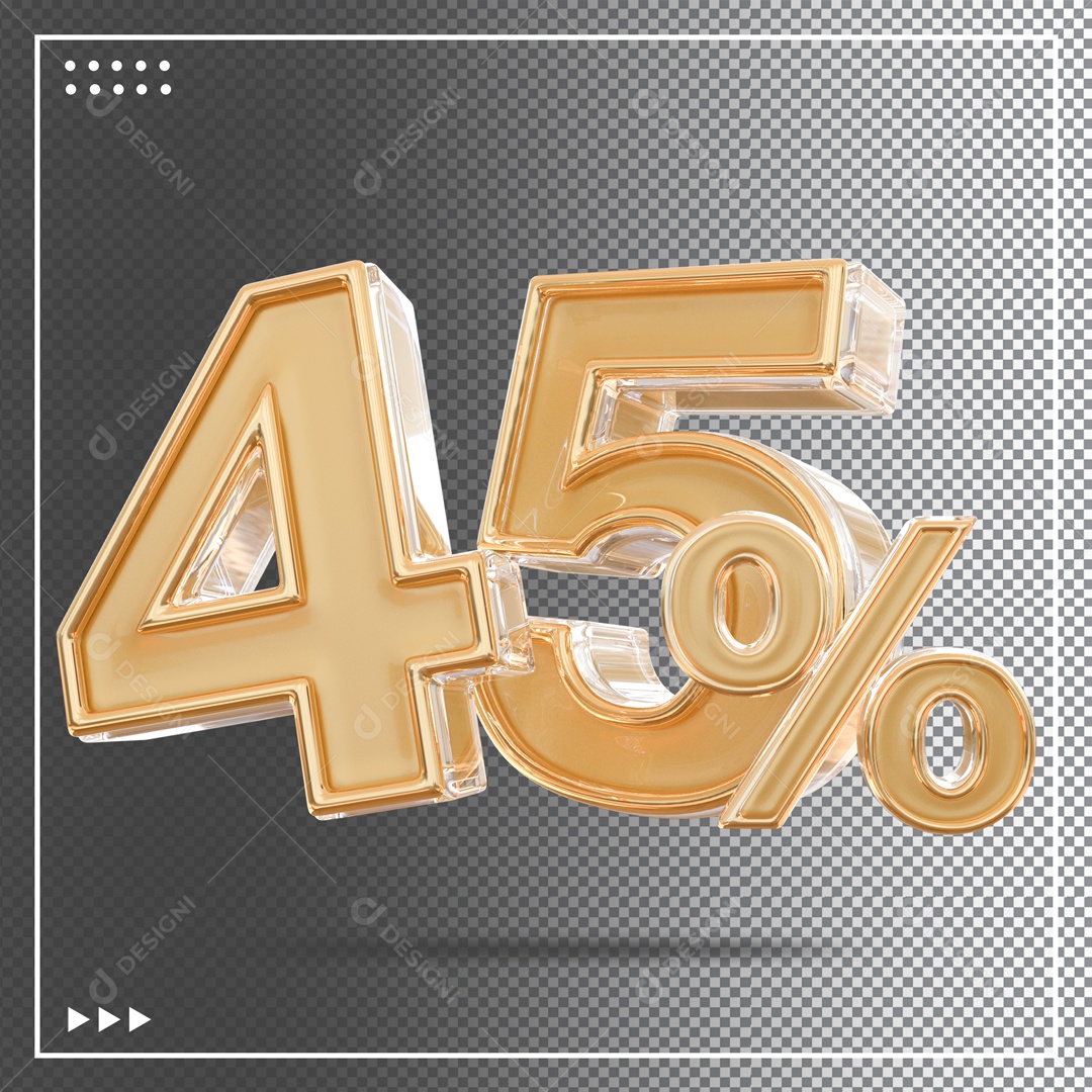 Número 3D 45% Dourado Elemento Para Composição PSD