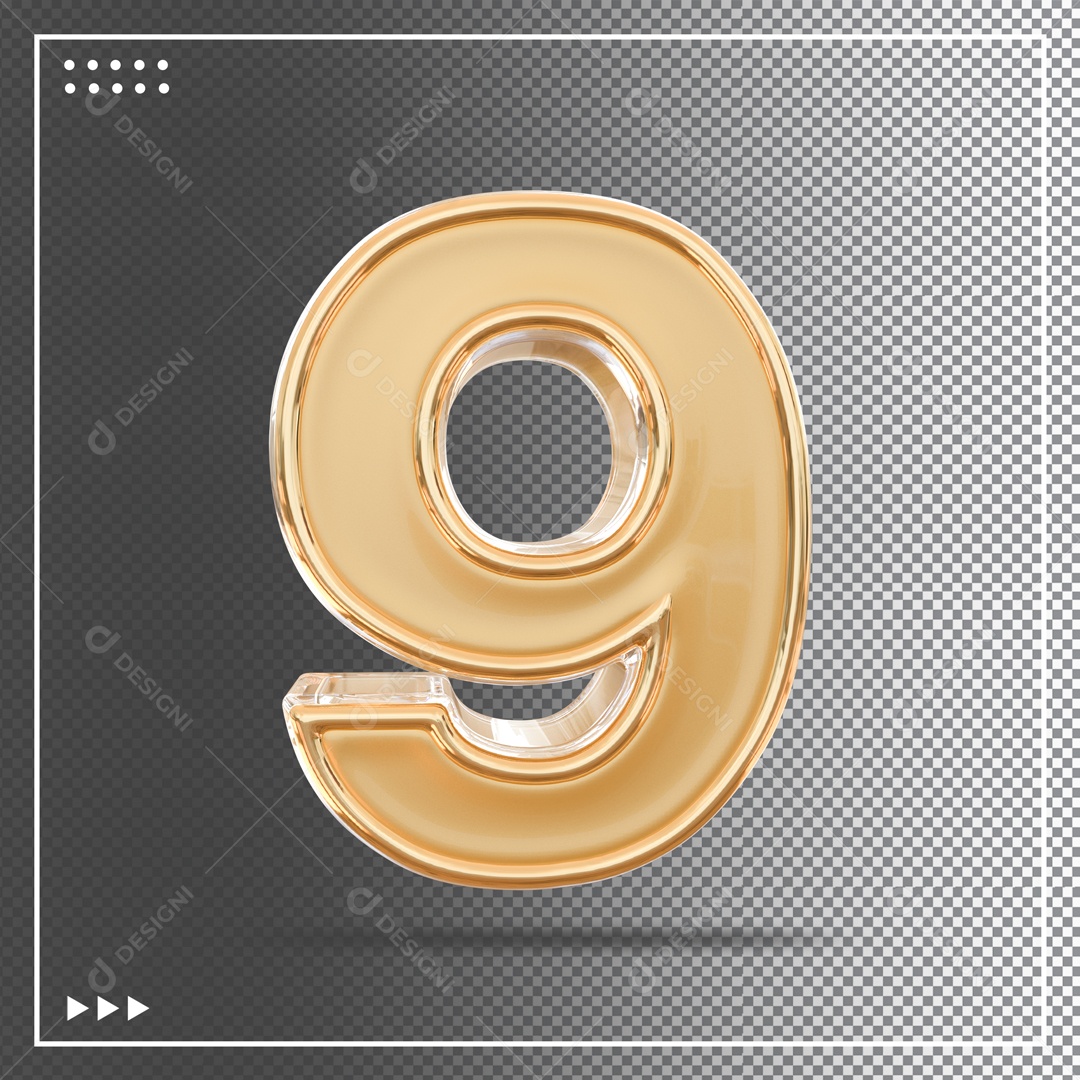 Número 9 Dourado Elemento 3D Para composição PSD