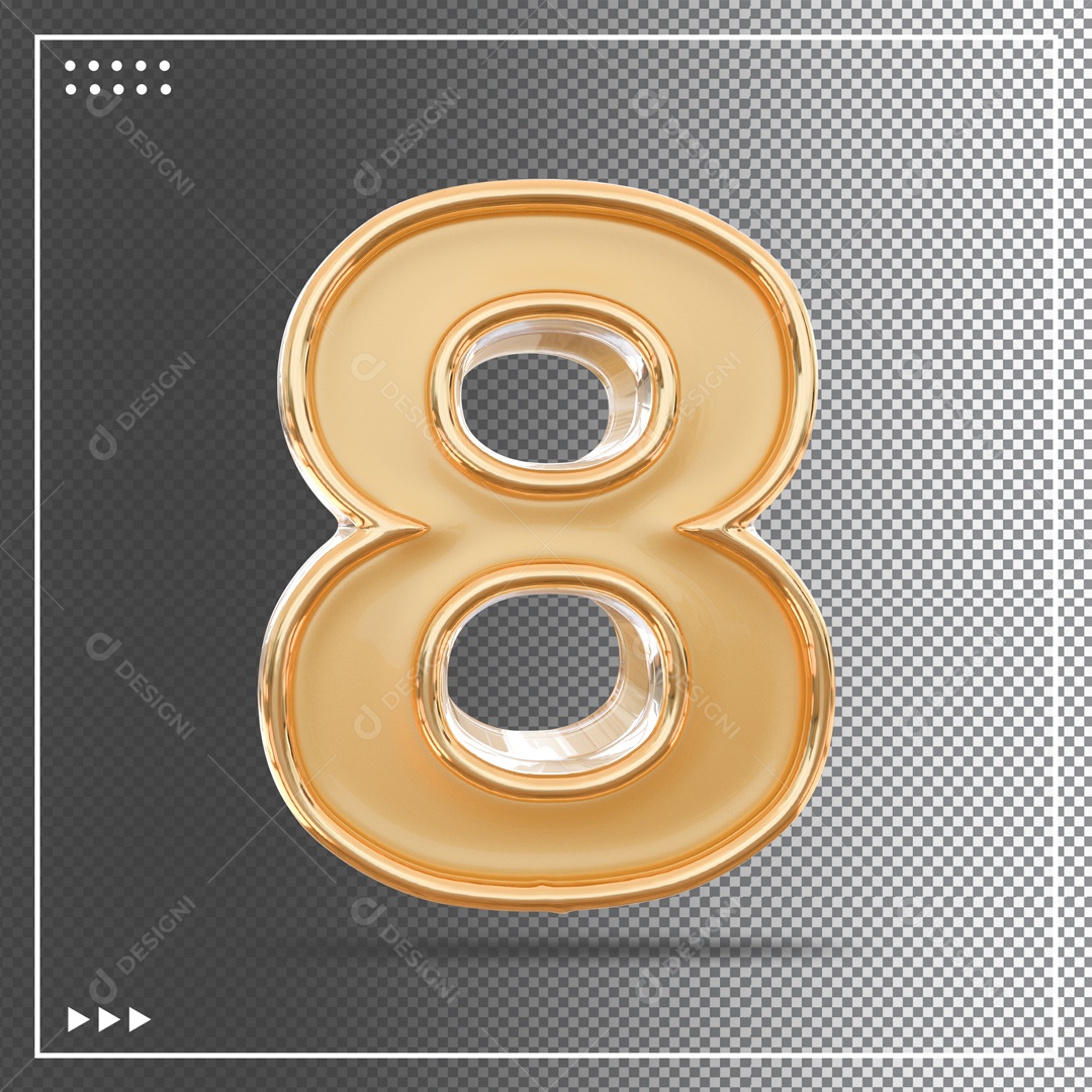 Número 8 Dourado Elemento 3D Para composição PSD