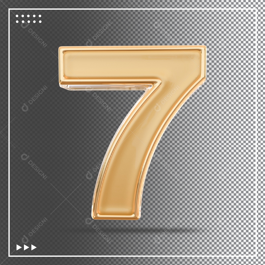 Número 7 Dourado Elemento 3D Para composição PSD