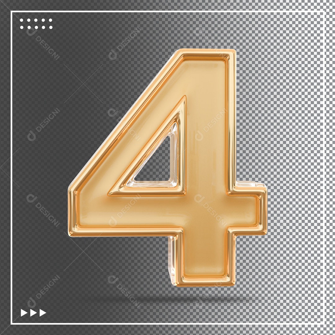 Número 4 Dourado Elemento 3D Para composição PSD