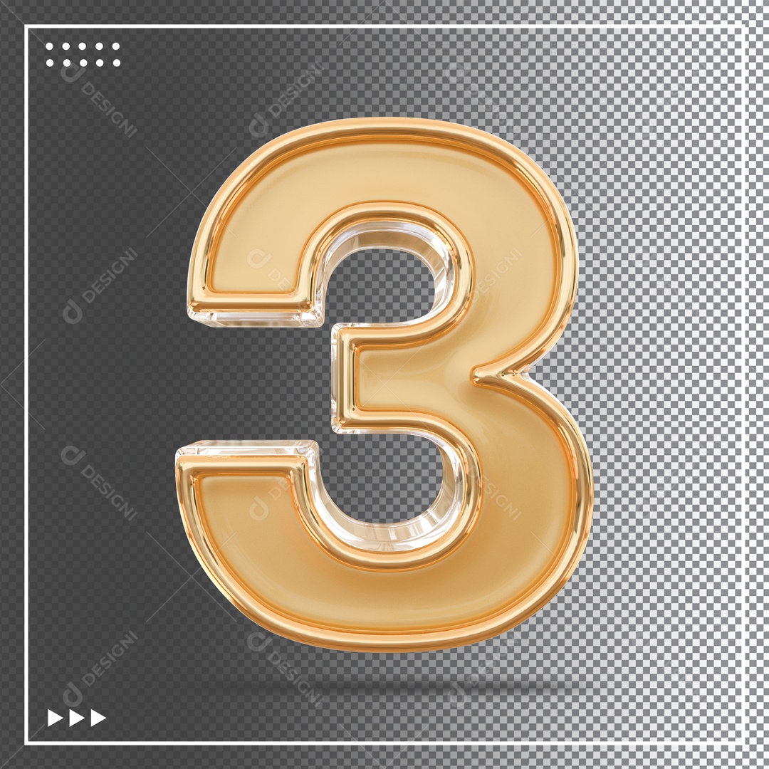 Número 3 Dourado Elemento 3D Para composição PSD