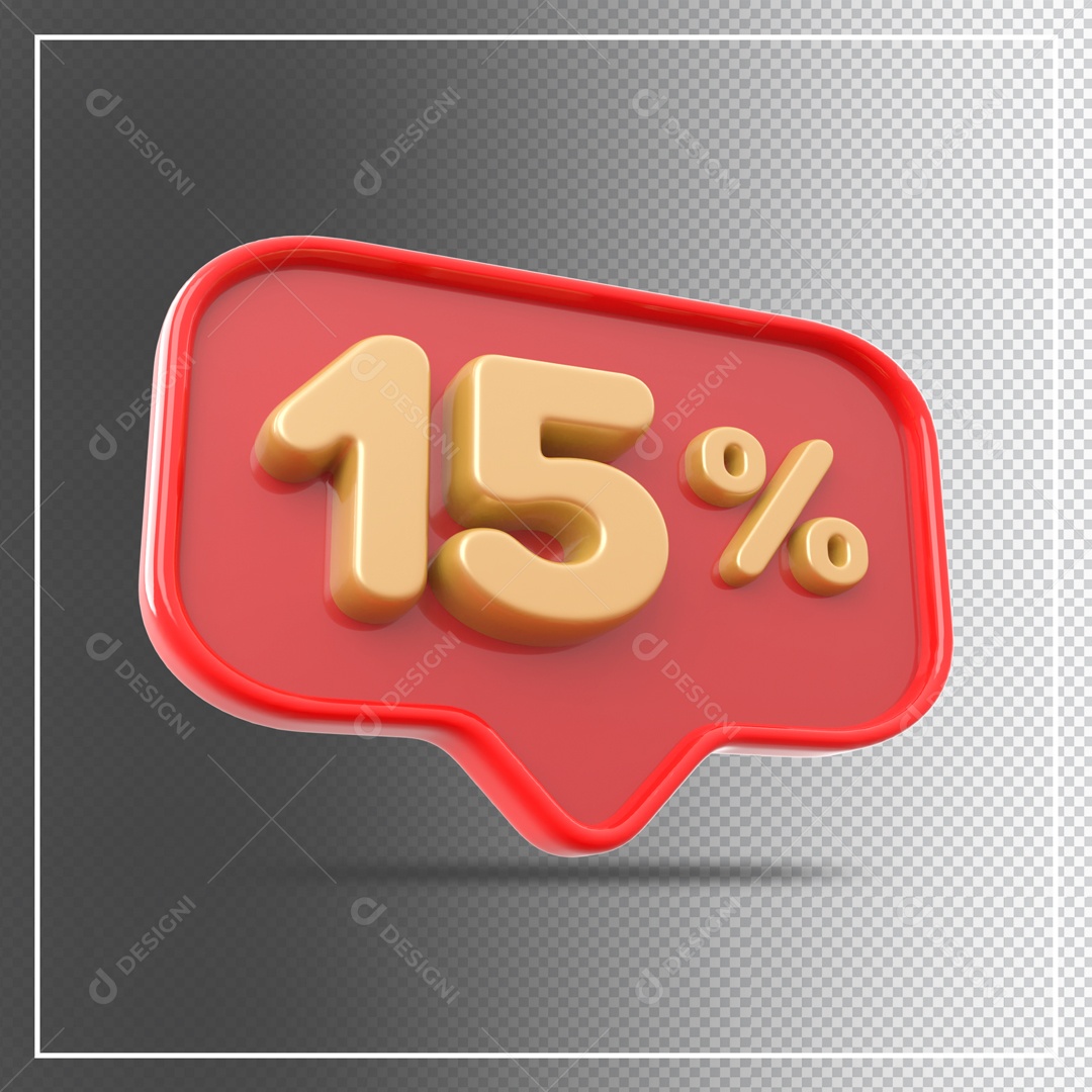 Caixa de Desconto Vermelho Número 15% Dourado Elemento 3D Para Composição PSD