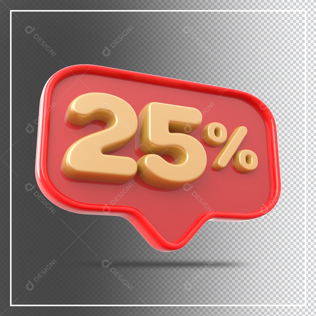 Caixa de Desconto Vermelho Número 25% Dourado Elemento 3D Para Composição PSD