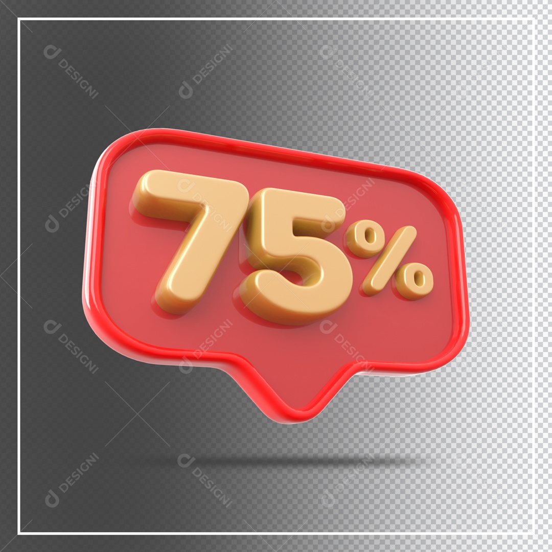 Caixa de Desconto Vermelho Número 75% Dourado Elemento 3D Para Composição PSD