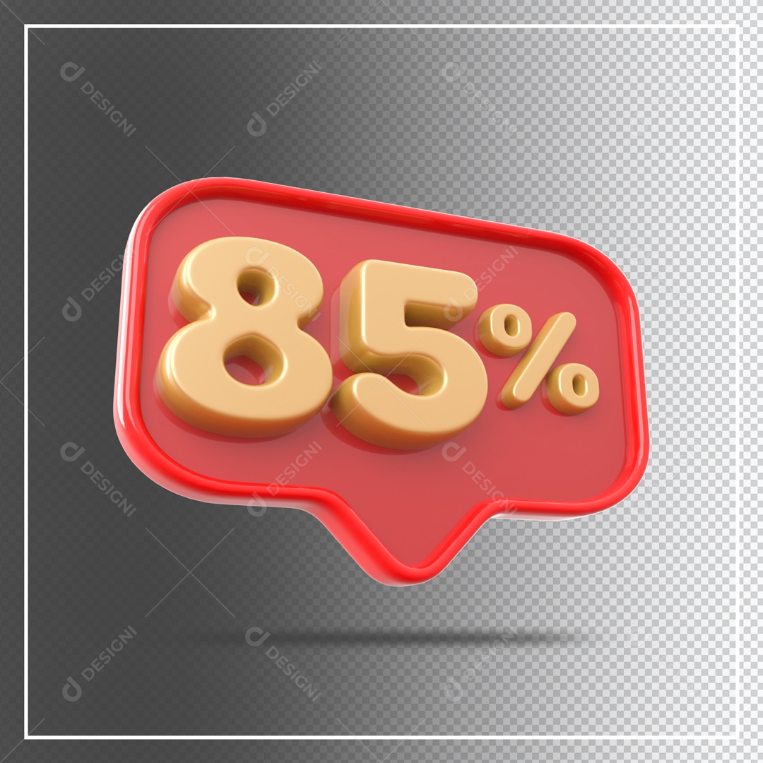 Caixa de Desconto Vermelho Número 85% Dourado Elemento 3D Para Composição PSD