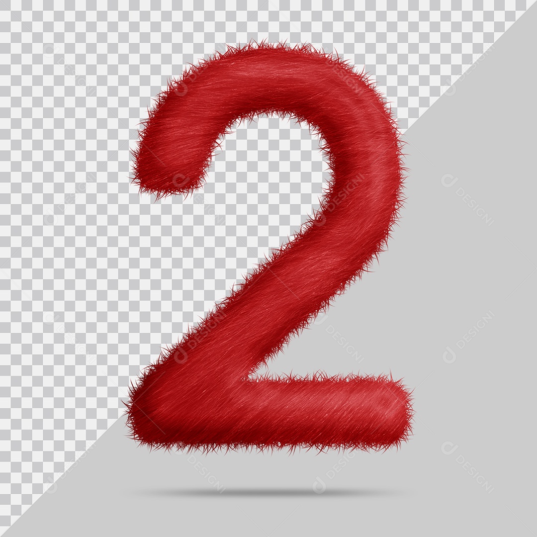 Número 2 com pele Vermelha Ilustração 3D PSD