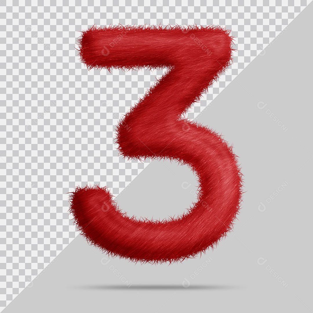 Número 3 com pele Vermelha Ilustração 3D PSD