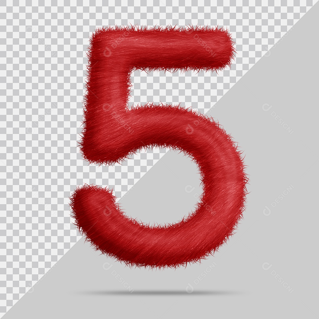 Número 5 com pele Vermelha Ilustração 3D PSD
