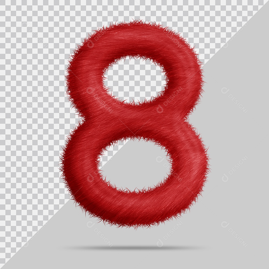 Número 8 com pele Vermelha Ilustração 3D PSD