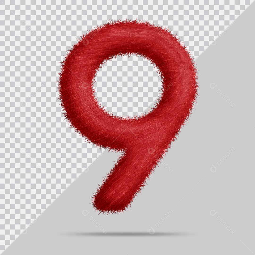 Número 9 com pele Vermelha Ilustração 3D PSD