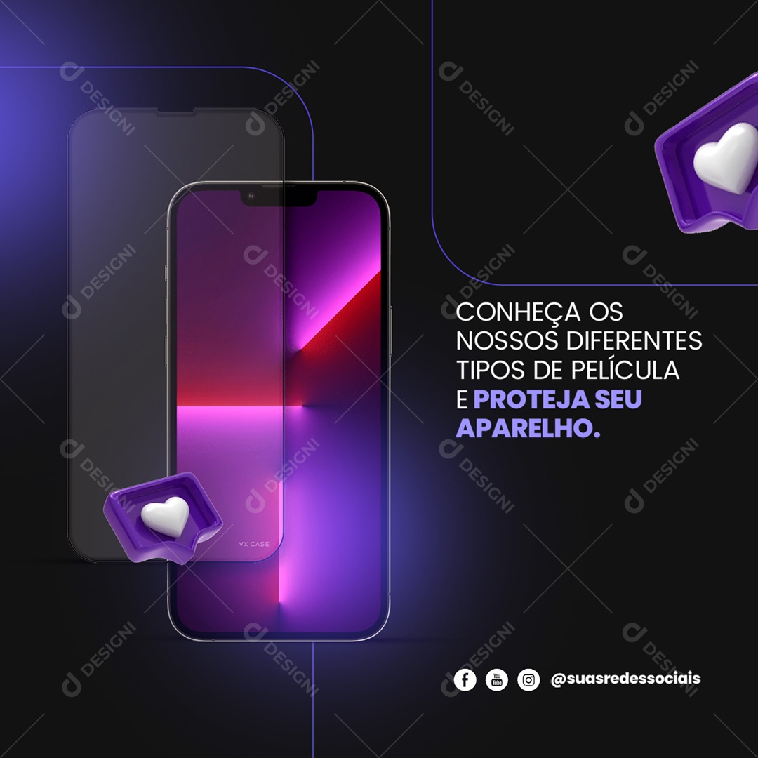 Conheça os nossos diferentes tipos de Película Assistência Técnica Social Media PSD Editável