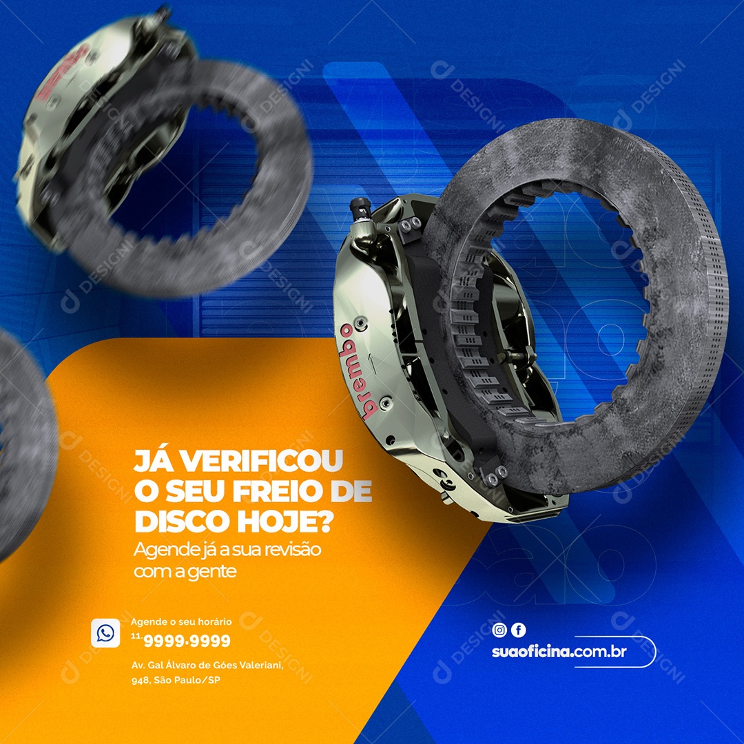 Já verificou o seu freio de Disco Hoje Oficina Social Media PSD Editável