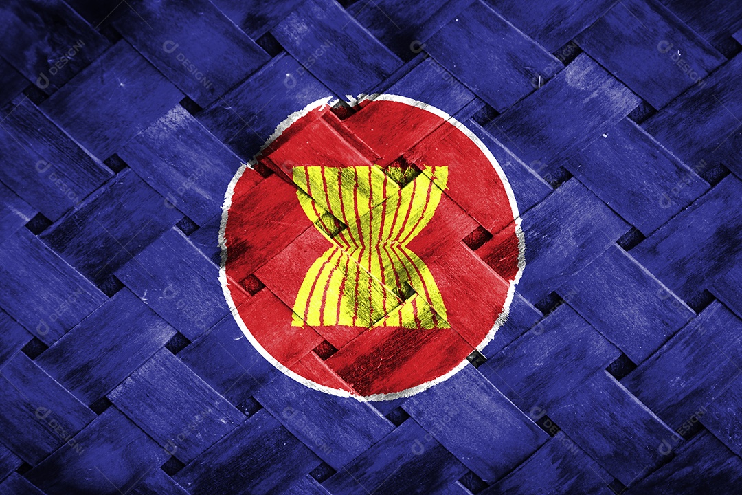tela de bandeira asean em fundo de madeira de vime