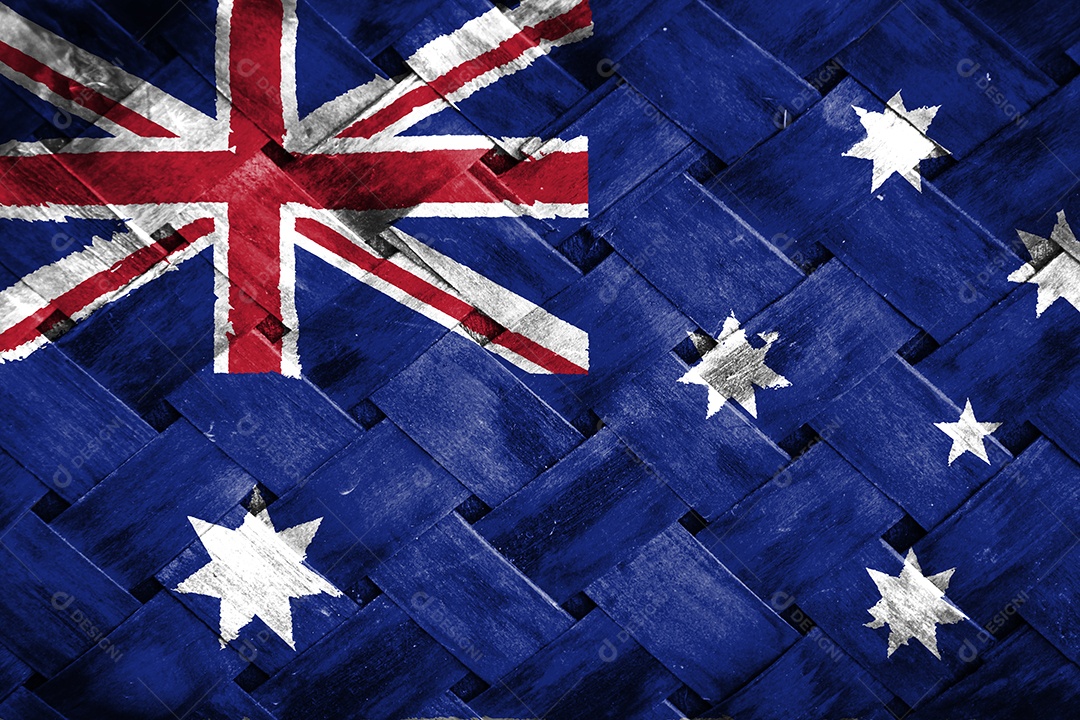 Tela de bandeira da Austrália em fundo de madeira de vime