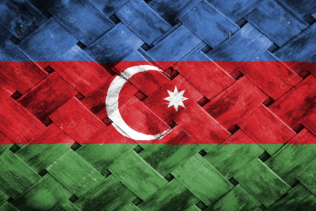 tela de bandeira do azerbaijão em fundo de madeira de vime