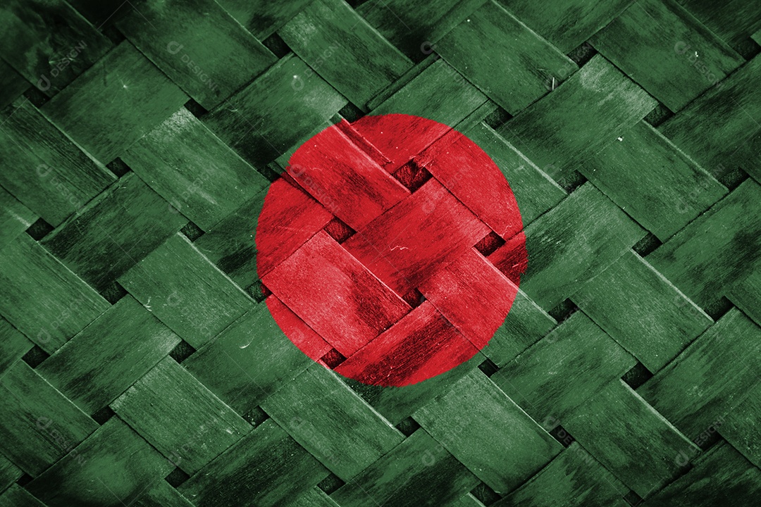 tela de bandeira de bangladesh em fundo de madeira de vime
