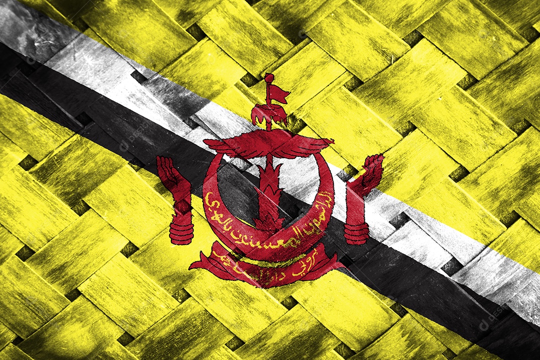 brunei darussalamflag tela em fundo de madeira de vime