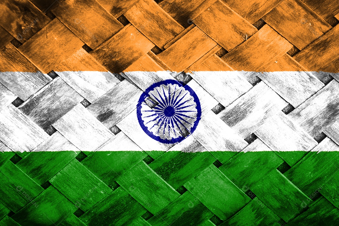 tela de bandeira da índia em fundo de madeira de vime