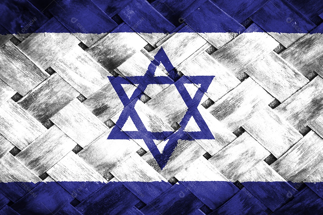 tela de bandeira de israel em fundo de madeira de vime