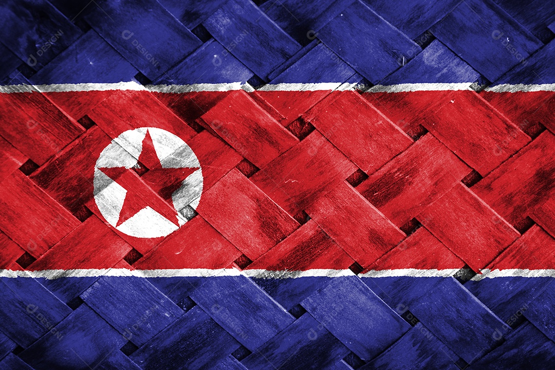 tela de bandeira da coreia do norte em fundo de madeira de vime