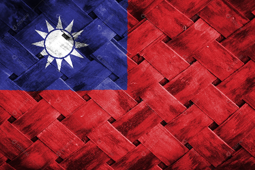 tela de bandeira de taiwan em fundo de madeira de vime