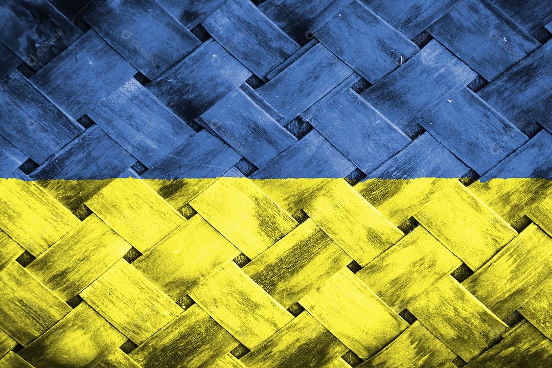 tela de bandeira unkraine em fundo de madeira de vime