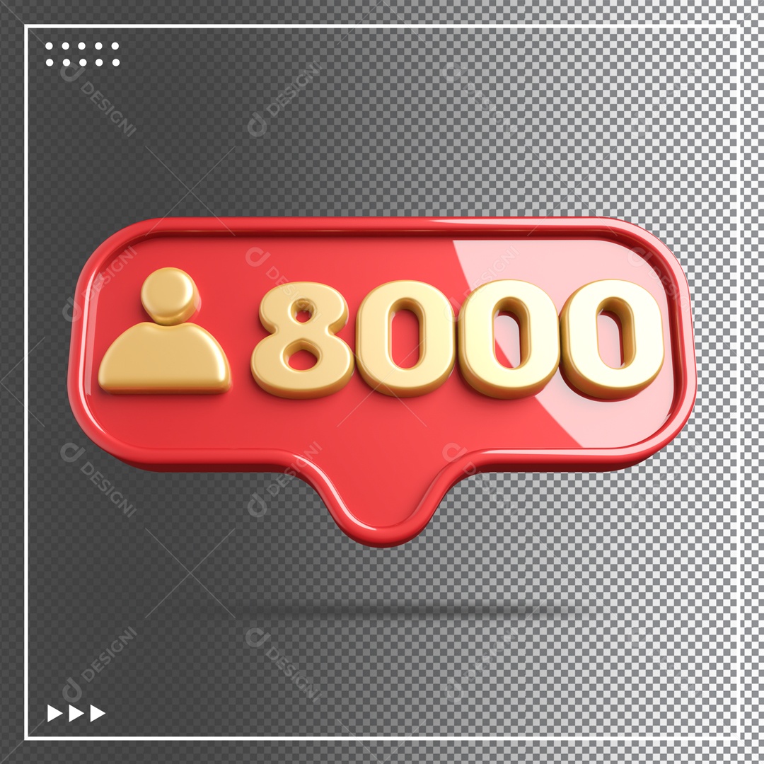 Ícone 3D de perfil com Seguidores 8k Elemento para Composição PSD