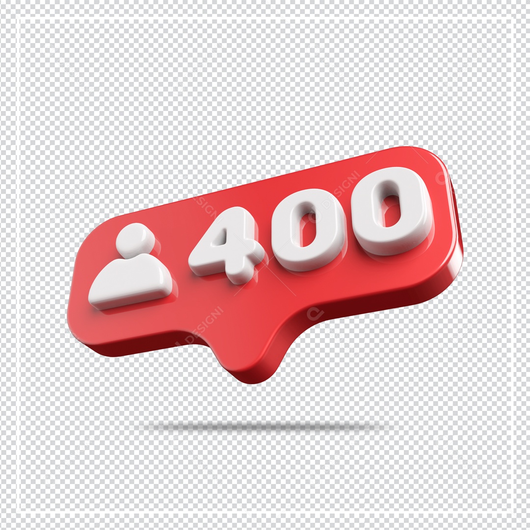 Ícone 3D de perfil com Seguidores 400 Elemento para Composição PSD