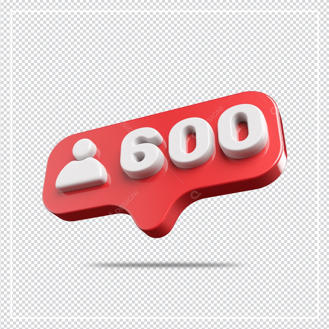 Ícone 3D de perfil com Seguidores 600 Elemento para Composição PSD