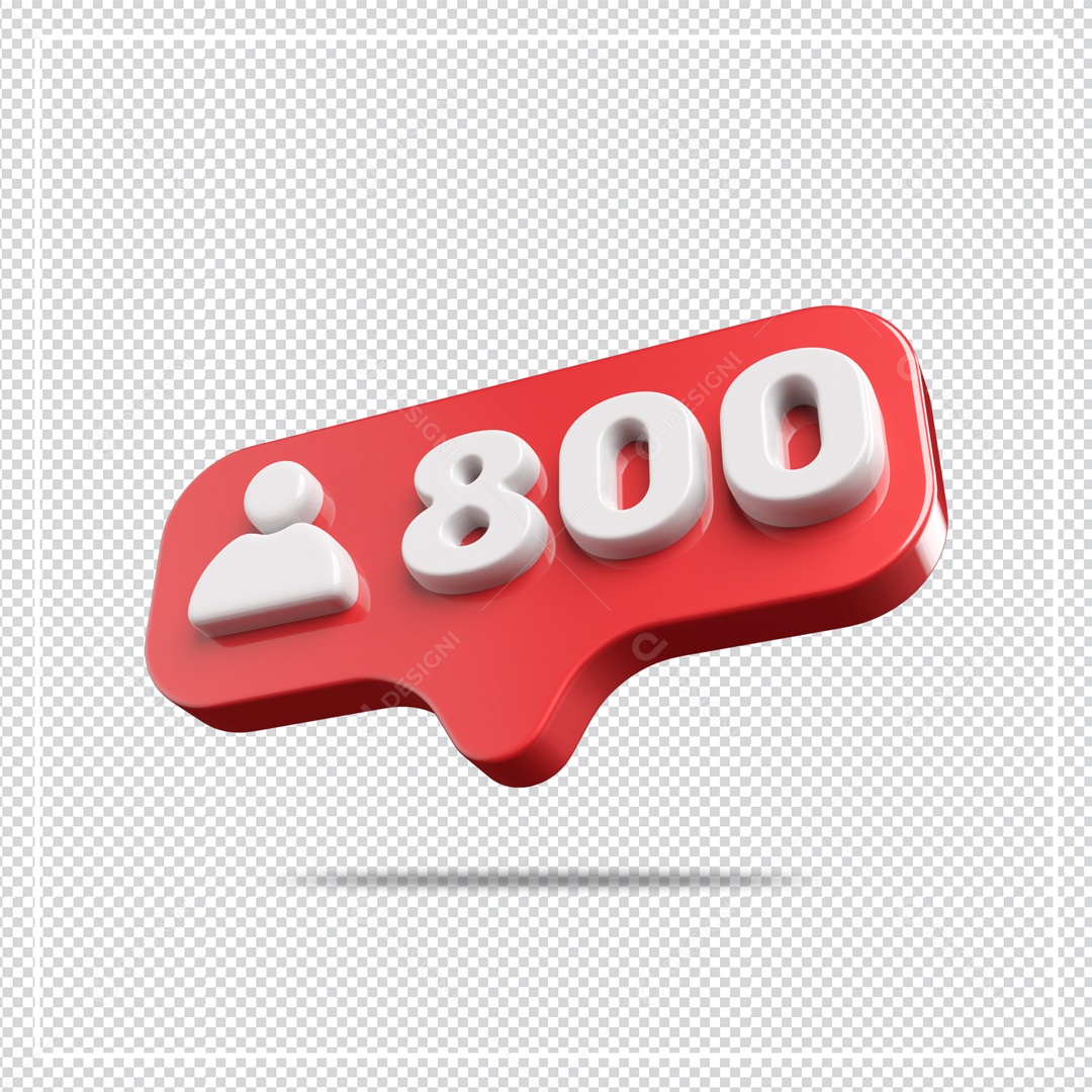 Ícone 3D de perfil com Seguidores 800 Elemento para Composição PSD